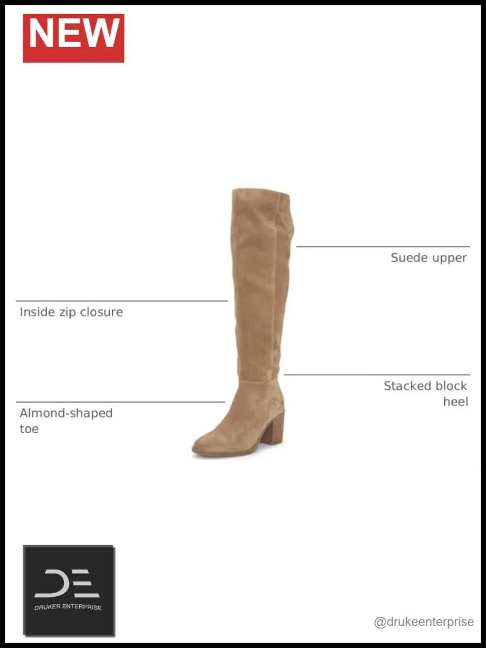 Lucky Brand Borah Studded Knee High Suede Boots Stacked Heel Almond Toe Zip